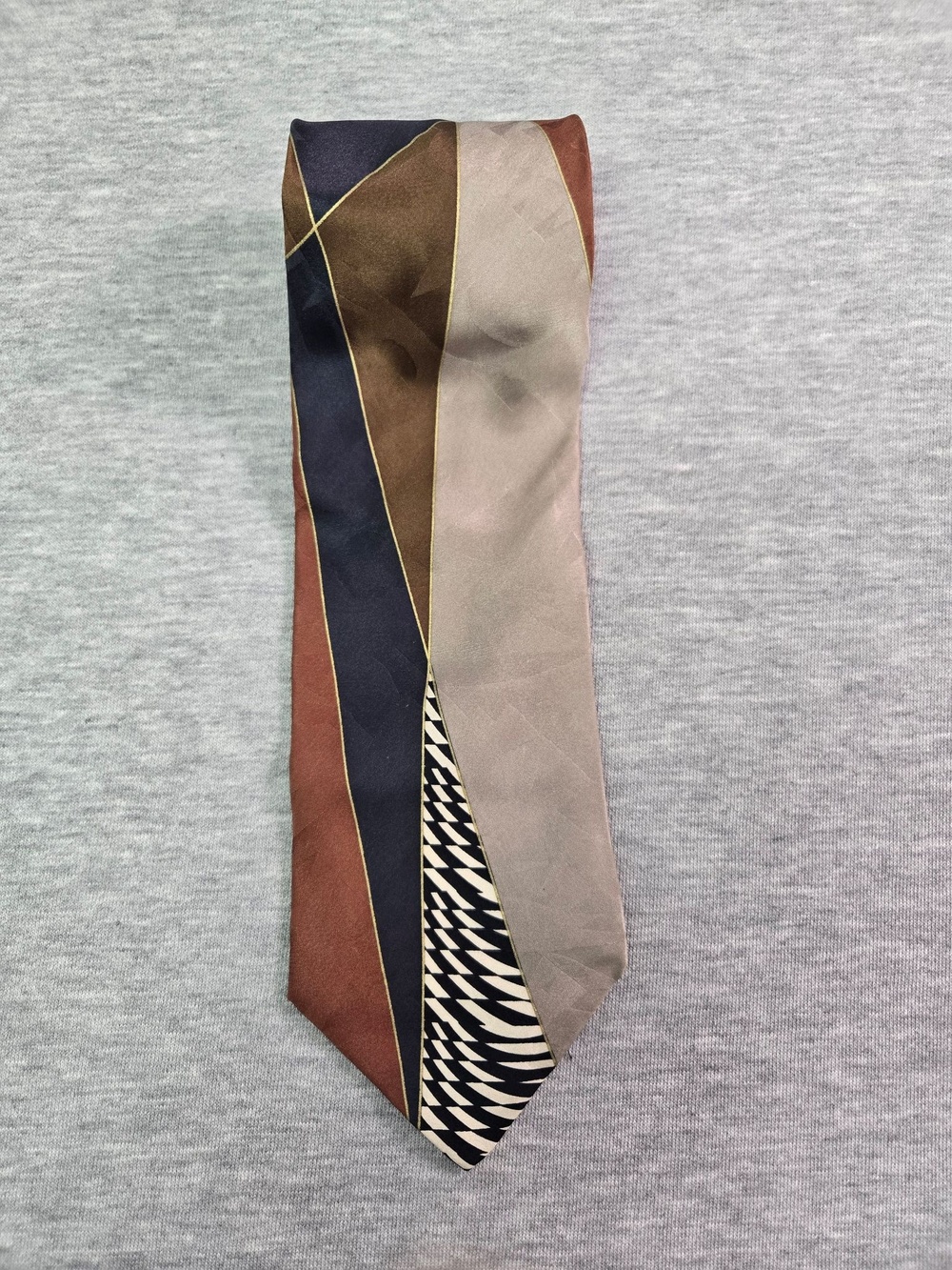 Vtg Bachrach Tie Mens 90s Brown Geometric 100% Silk Classic Jacquard Necktie